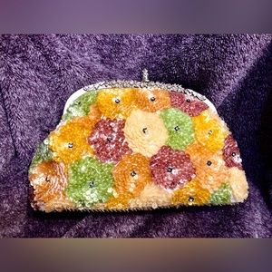 Vintage and unique sequined flower clutch